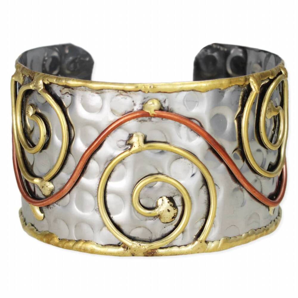 NEW ZAD women's mixed metal hammered cuff bracelet in silver gold copper wire sp